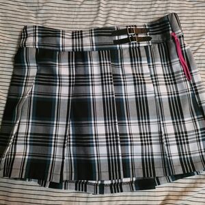 Justice Black and White Plaid Mini Skirt with Pink Accent